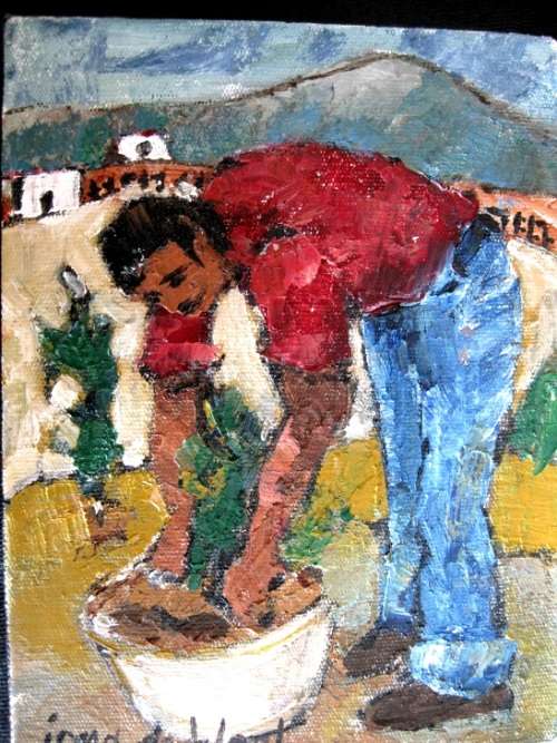 "Waiting for the bus" Original oil by IRMA DE WAAL.