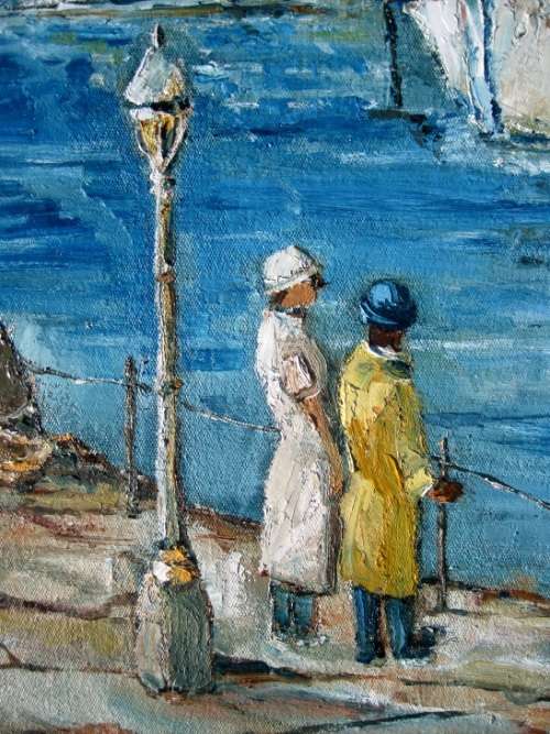 "Harbour boats" 700x 500mm! Original oil by IRMA DE WAAL. Great Value!