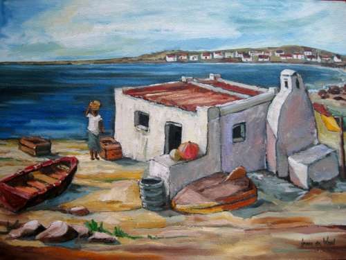 "Bakoondhuisie Weskus" 700x 500mm! Original oil by IRMA DE WAAL.