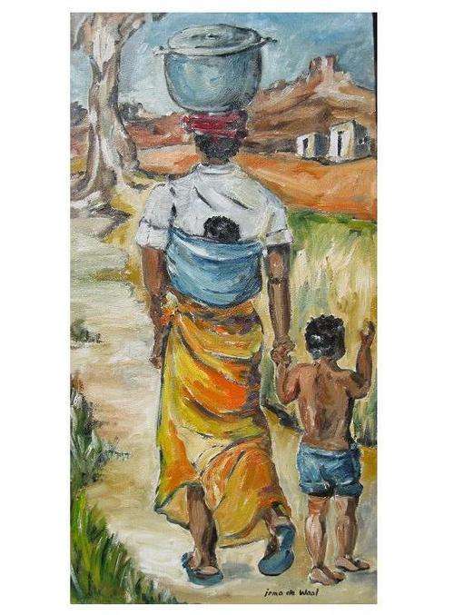 "Mother and son" 400 x 800mm Special! Oil by IRMA DE WAAL