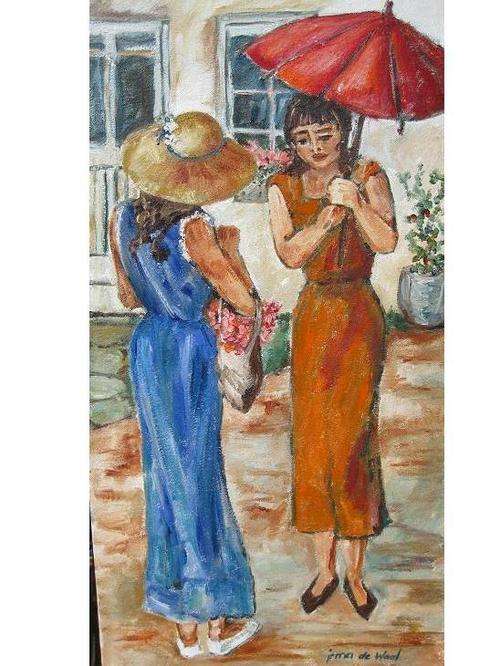 "Meeting a friend" 300 x 600mm Ready to hang! Oil by IRMA DE WAAL