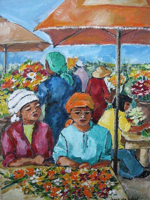 "At the flower farm" 300 x 400mm!! Colourful and ready to hang! Oil by IRMA DE WAAL