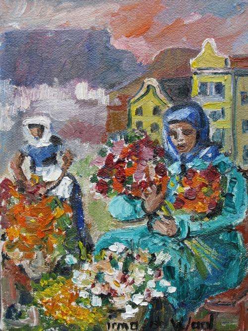 "Flower Market" Ready to hang! LATE ENTRY! Oil by IRMA DE WAAL