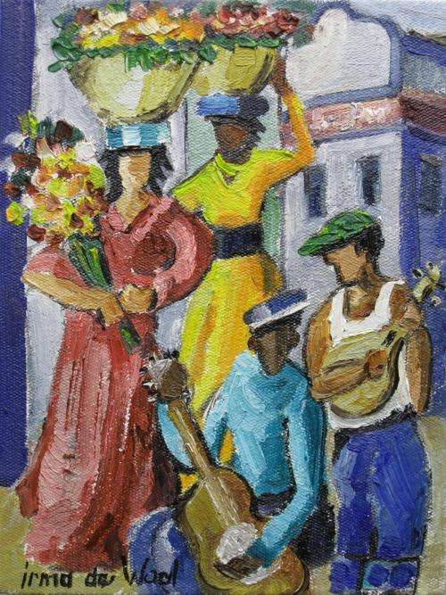 "Music for the flower ladies" Colourful and ready to hang! Oil by IRMA DE WAAL