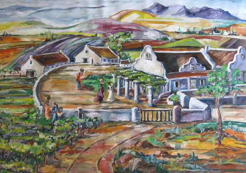 "Bolandse wynplaas" 900 x 600mm! LARGE! Super value! Oil by IRMA DE WAAL