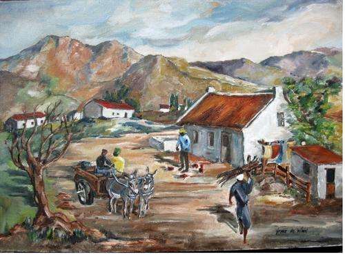 Original oil by IRMA DE WAAL Late afternoon in the Village 700mm x 500mm. Hang as is!!