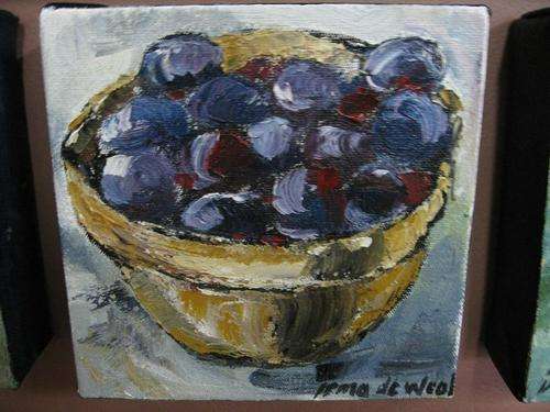 "Bowl of Grapes" 150x150mm IRMA DE WAAL original oil painting:Country Kitchen Range