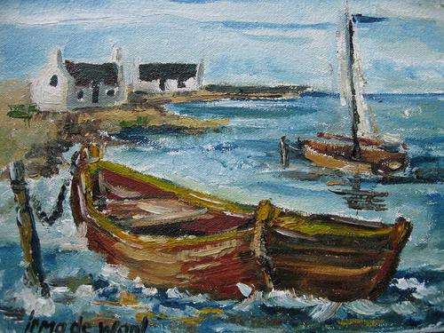 "Anchored rowboat " 200 x 150mm by IRMA DE WAAL