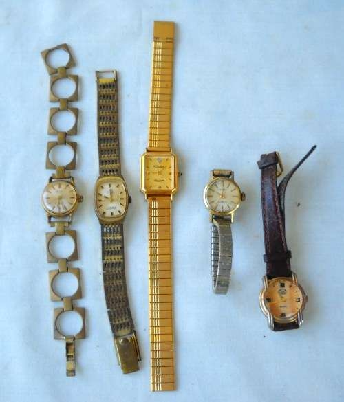 5 X VINTAGE LADIES WATCHES-NOT WORKING-GOLD PLATED-VERY GOOD CONDITION