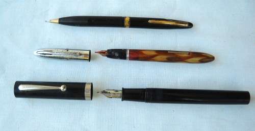 VINTAGE FOUNTAIN PENS X 2 &  A CLUTCH PENCIL-GOOD CONDITION