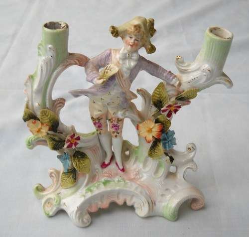 c1900 ANTIQUE-PORCELAIN VICTORIAN GENTLEMAN CANDLE STICK HOLDER FIGURINE-15.5 CM TALL-GOOD CONDITION
