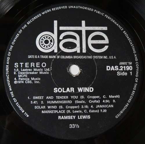 RAMSEY LEWIS - SOLAR WIND - LP - SOUTH AFRICA - EXC / VG+