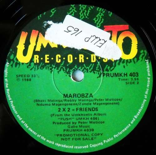 2 X 2 = FRIENDS - BHONGOMAN / MAROBZA - RARE PROMO 12" - SOUTH AFRICA - EXC UNPLAYED / VG+