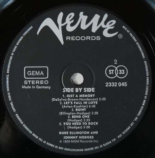 DUKE ELLINGTON & JOHNNY HODGES - SIDE BY SIDE - LP - GERMANY - VG+ / VG+ - JAZZ