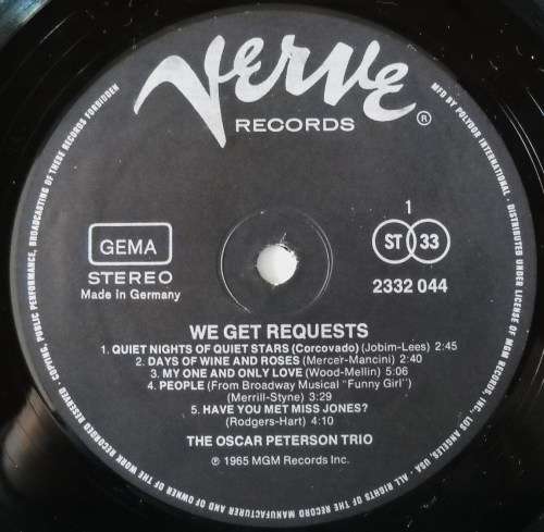THE OSCAR PETERSON TRIO - WE GET REQUESTS - LP - GERMANY - EXC / VG - JAZZ