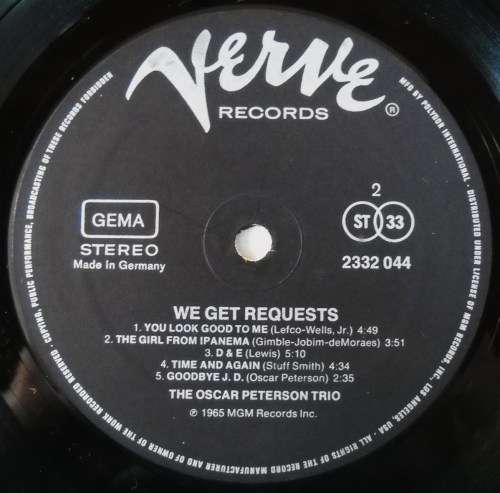 THE OSCAR PETERSON TRIO - WE GET REQUESTS - LP - GERMANY - EXC / VG - JAZZ