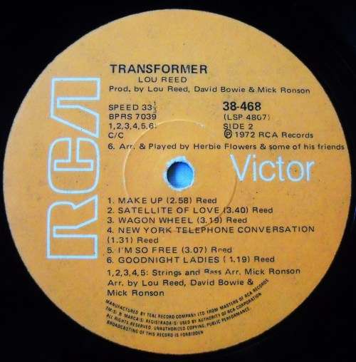 LOU REED - TRANSFORMER - LP - SOUTH AFRICA - VG / VG