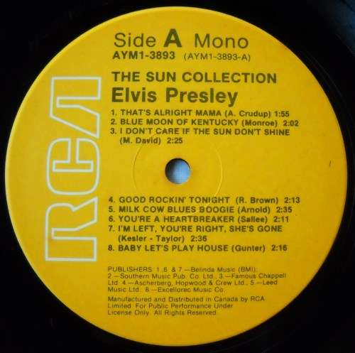 ELVIS PRESLEY - THE SUN COLLECTION - LP - CANADA - EXC / EXC