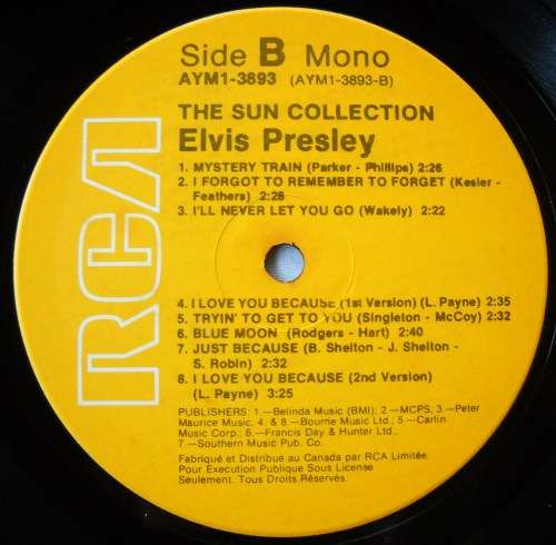 ELVIS PRESLEY - THE SUN COLLECTION - LP - CANADA - EXC / EXC