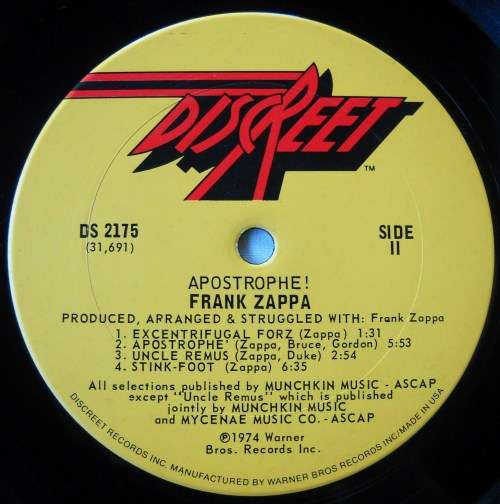 FRANK ZAPPA - APOSTROPHE - LP - USA - VG+ / VG+