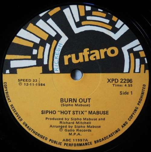 SIPHO "HOT STIX" MABUSE - BURNOUT / JIVE - 12" - SOUTH AFRICA - VG / VG