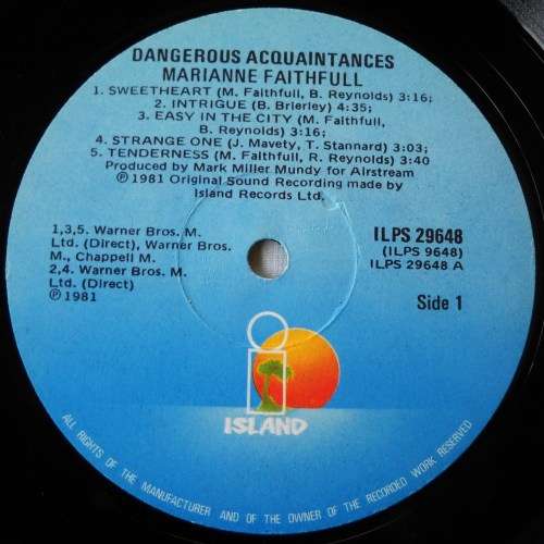 MARIANNE FAITHFULL - DANGEROUS ACQUAINTANCES - LP - SOUTH AFRICA  - EXC / EXC