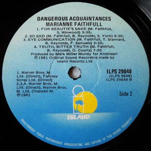 MARIANNE FAITHFULL - DANGEROUS ACQUAINTANCES - LP - SOUTH AFRICA  - EXC / EXC
