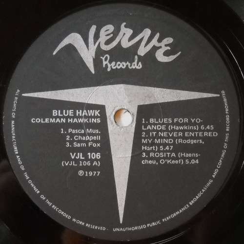 COLEMAN HAWKINS - BLUE HAWK - LP - SOUTH AFRICA - VG+ / VG+  - JAZZ