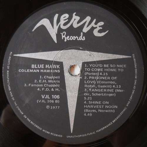 COLEMAN HAWKINS - BLUE HAWK - LP - SOUTH AFRICA - VG+ / VG+  - JAZZ