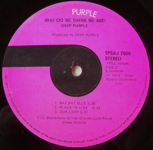 DEEP PURPLE - WHO DO WE THINK WE ARE - LP - GATEFOLD - SOUTH AFRICA - VG / VG