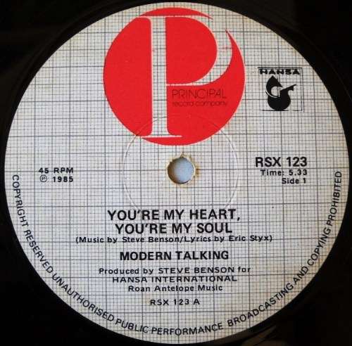 MODERN TALKING - YOU'RE MY HEART, YOU'RE MY SOUL -12" MAXI - SOUTH AFRICA -  VG / VG