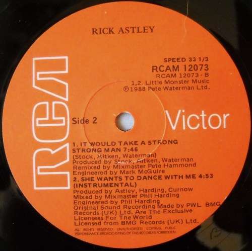 RICK ASTLEY - SHE WANTS TO DANCE WITH ME - 12" MAXI - SOUTH AFRICA -  VG+ / VG