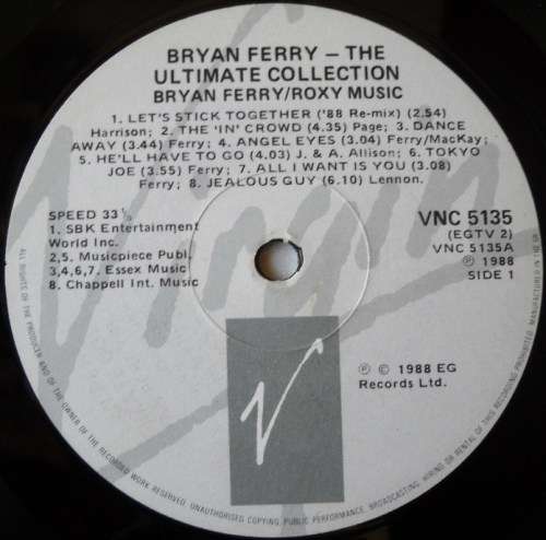 BRYAN FERRY & ROXY MUSIC - THE ULTIMATE COLLECTION - LP -SOUTH AFRICA - EXC / VG  - WITH PHOTO INNER