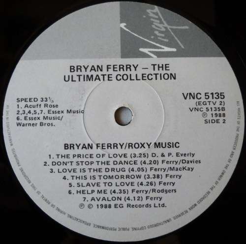 BRYAN FERRY & ROXY MUSIC - THE ULTIMATE COLLECTION - LP -SOUTH AFRICA - EXC / VG  - WITH PHOTO INNER