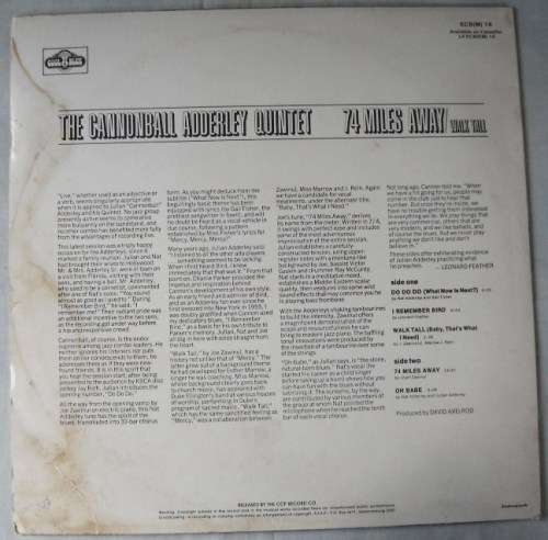 CANNONBALL ADDERLEY QUINTET - 74 MILES AWAY / WALK TALL - LP - SOUTH AFRICA - EXC / VG