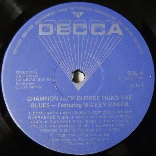 CHAMPION JACK DUPREE - HUMS THE BLUES - LP - SOUTH AFRICA - EXC / VG