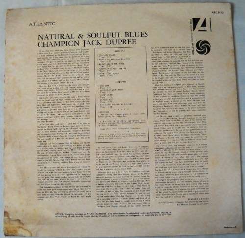CHAMPION JACK DUPREE - NATURAL & SOULFUL BLUES - LP - SOUTH AFRICA - EXC / G