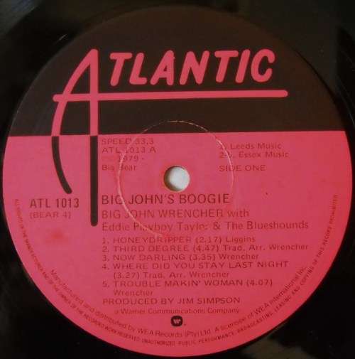 JOHN WRENCHER WITH EDDIE PLAYBOY TAYLOR - BIG JOHN'S BOOGIE - LP - SOUTH AFRICA - EXC / G