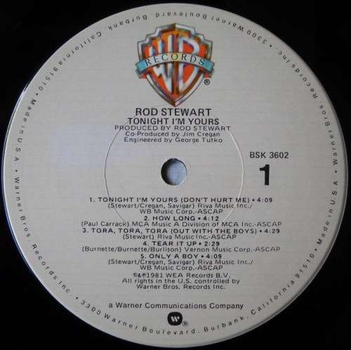 ROD STEWART - TONIGHT I'M YOURS - LP - USA - EXC / EXC  - WITH COLOUR INNER SLEEVE