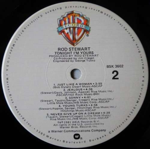 ROD STEWART - TONIGHT I'M YOURS - LP - USA - EXC / EXC  - WITH COLOUR INNER SLEEVE