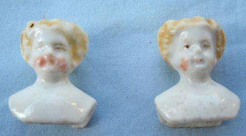 2x Ceramic Doll's House Doll Heads-Circa 1900-EXCELLENT CONDITION