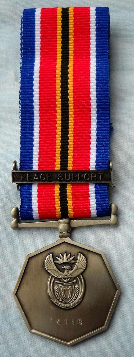 SANDF GENERAL SERVICE MEDAL-FULL SIZE WITH PEACE SUPPORT BAR-NUMBERED-EXCELLENT CONDITION