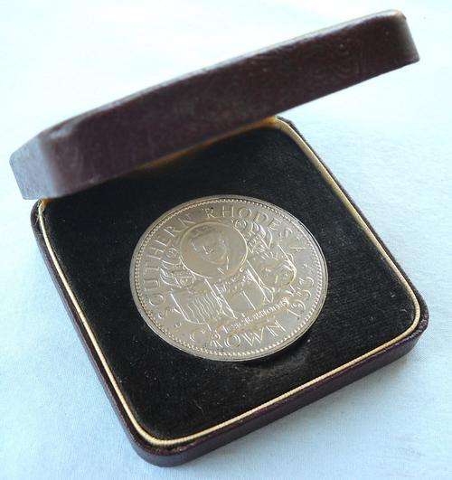1953 Southern Rhodesian Crown / 5 Shillings-RHODESIA-EXCELLENT UNUSED CONDITION IN CASE