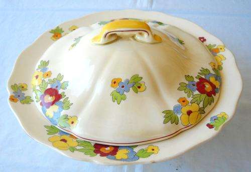 RIMMED SOUP TUREEN & LID-ROYAL DOULTON-MINDEN PATTERN D5334-24.5 CM WIDE-c1930s-EXCELLENT CONDITION
