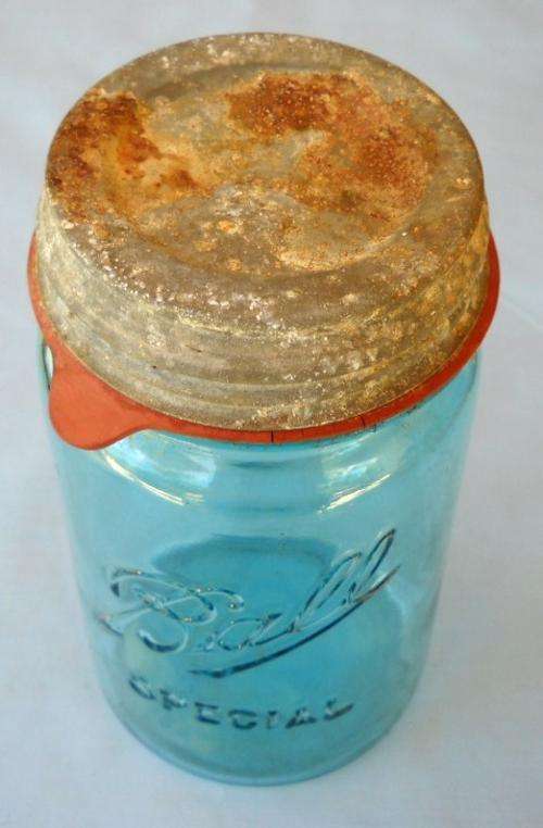 VINTAGE MASON JAR-AQUA BLUE-1 QUART-BALL SPECIAL-WITH ZINC LID & INSERT-VERY GOOD CONDITION