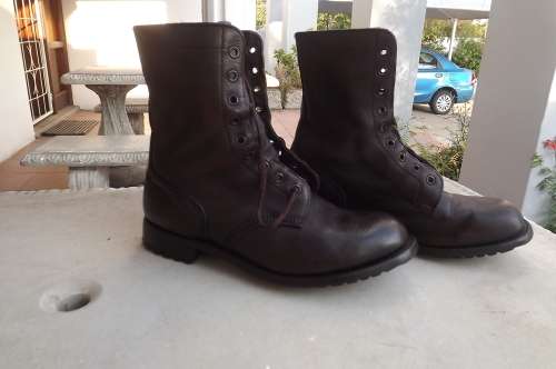 Pair of SADF brown genuine leather boots in size 285/11 Bagshaw issued 1996.