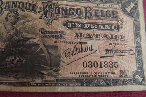 Belgium Congo 1 Franc 1914 - Matadi - RARE - banknote. In good condition. See scans