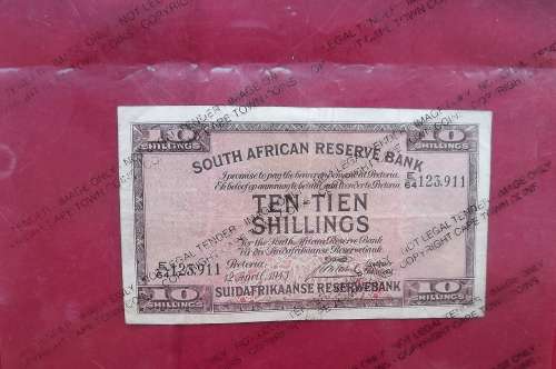 SA 10 Shillings note.Type 6 signed  J Postmus 1943.Only issue. EF + condition