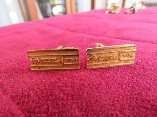Pair of VISA FIRST CARD gold plated cufflinks- rare collectible in good condition