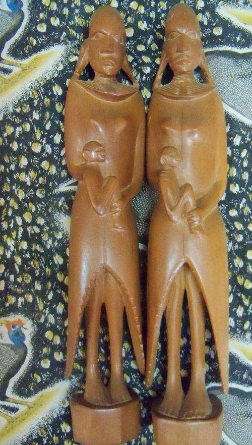 Pair of Wooden Native Girls with babies